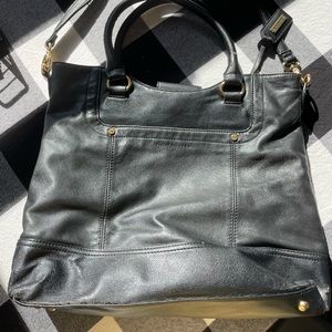 Black leather handbag